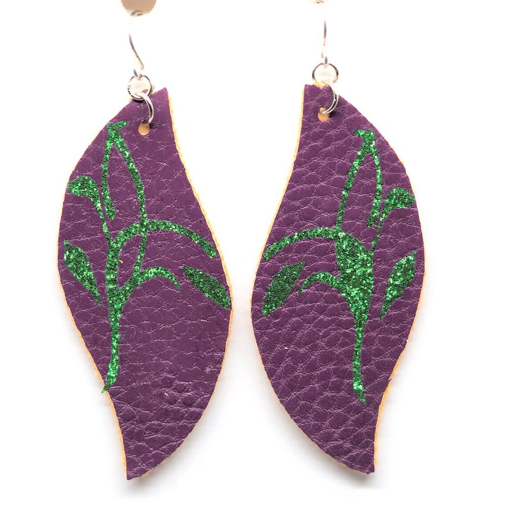 Burgundy Leaf Stained Glass Earrings